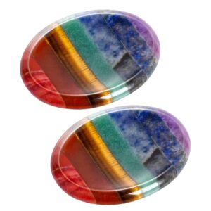 marrywindix 2 packs natural thumb worry stone set 7 chakra crystals healing stones for anxiety stress relief meditation crystal therapy