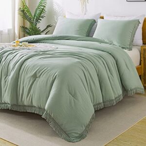 Andency Comforter King Size Bed Set Sage Green, 3 Pieces Boho Lightweight Winter Bedding Comforters & Sets, All Season Soft Tassel Bed Set (104x90In Comforter & 2 Pillowcases)