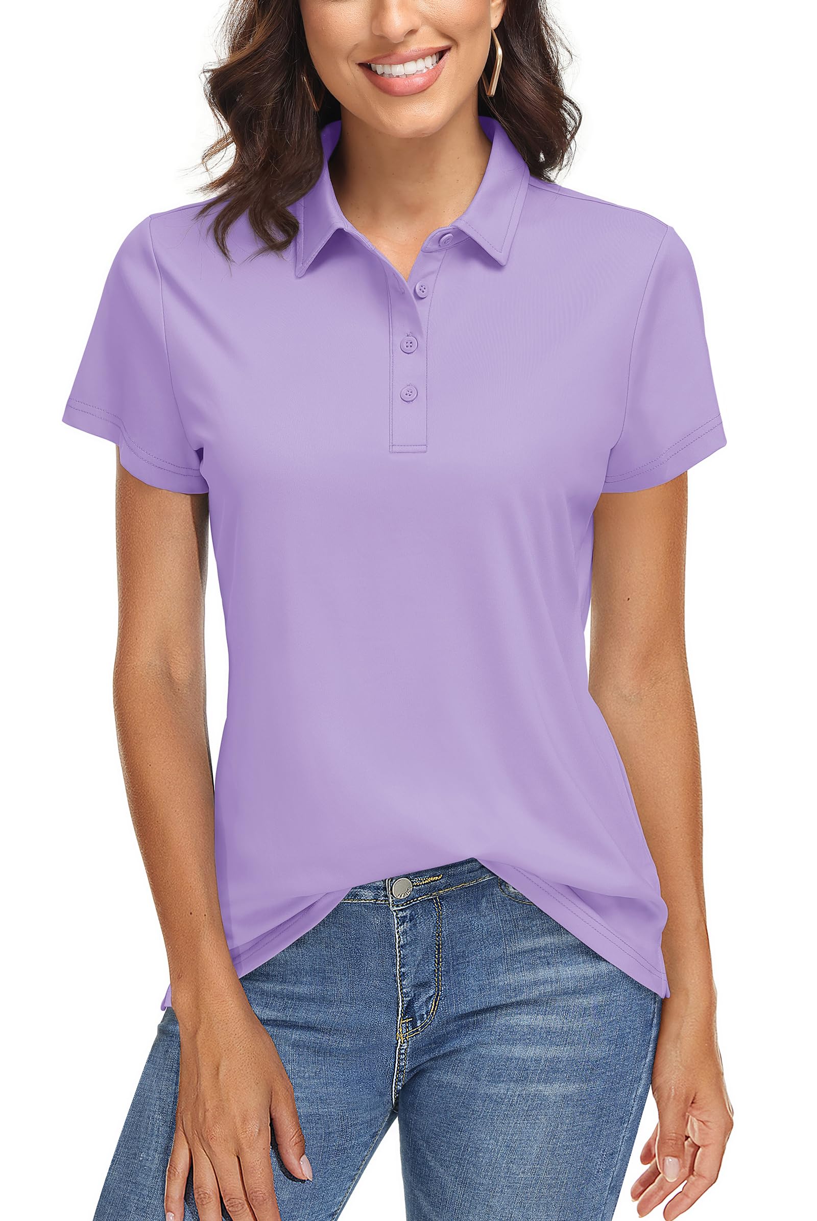 TACVASEN Women's Collared Shirts Short Sleeve UV Protection Sun Shirts Quick Dry Work Shirts Casual Shirts Womens Golf Shirt Light Purple