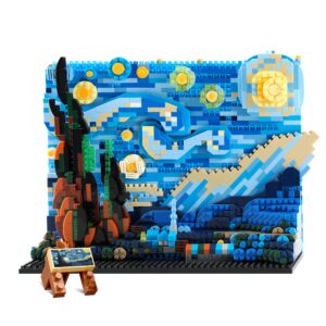 mactano the starry night micro mini building kit for adult, vincent van gogh idea display for home decor diy building block set construction toy model-1858pcs