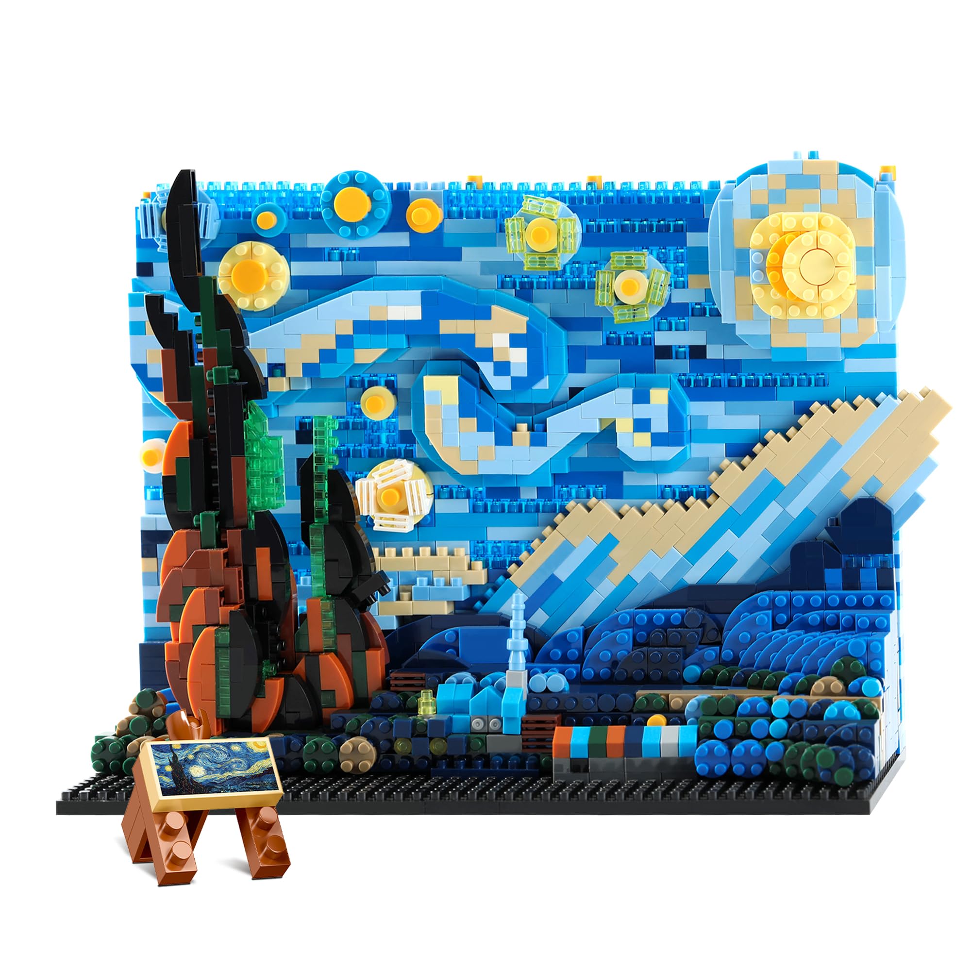 MACTANO The Starry Night Micro Mini Building Kit for Adult, Vincent Van Gogh Idea Display for Home Decor DIY Building Block Set Construction Toy Model-1858PCS