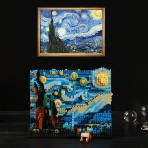 MACTANO The Starry Night Micro Mini Building Kit for Adult, Vincent Van Gogh Idea Display for Home Decor DIY Building Block Set Construction Toy Model-1858PCS