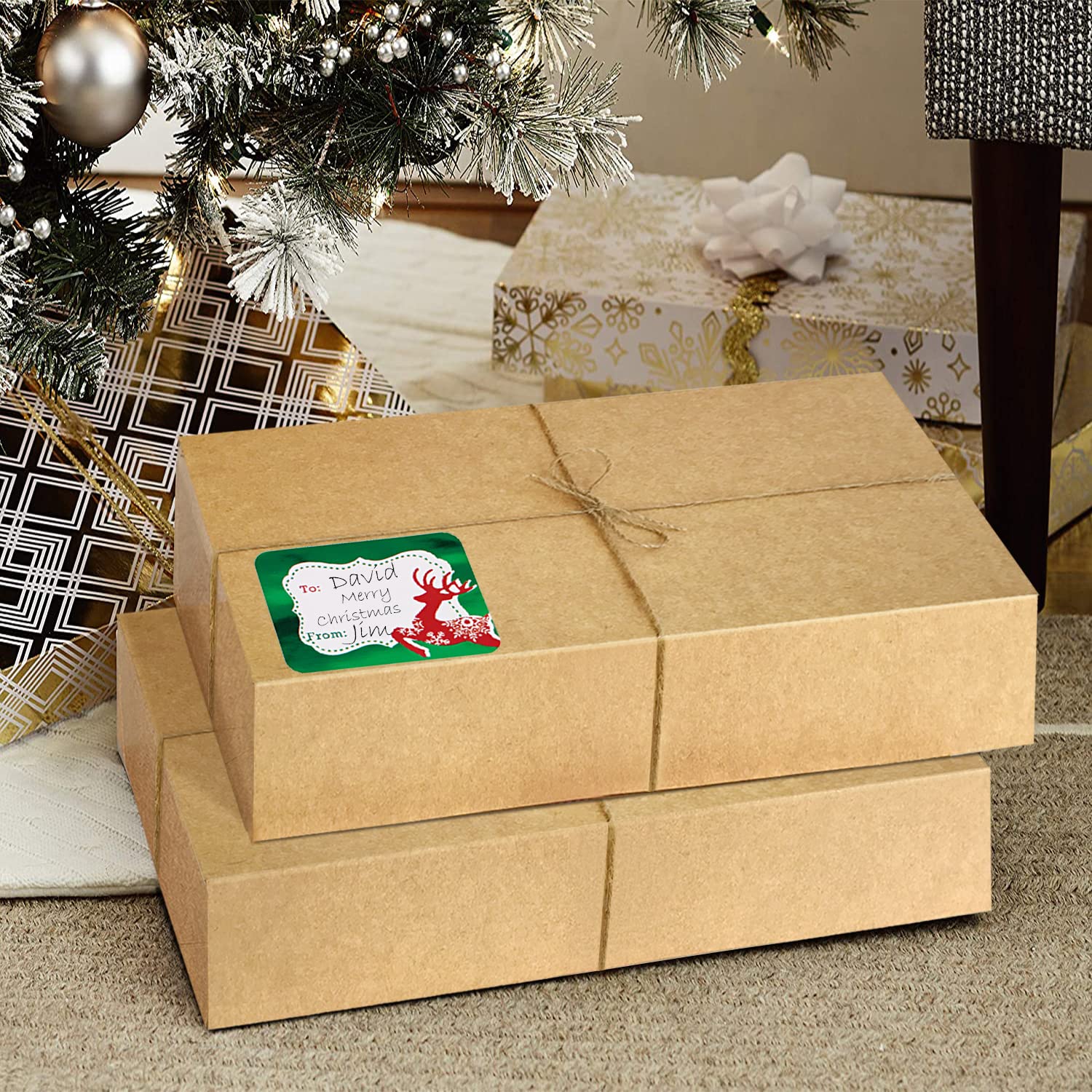 12 Kraft Extra Large Gift Wrap Boxes Bulk with Lids, 12 Tissue paper and 80 Count Foil Christmas Tag Stickers for Wrapping Oversized Clothes (Robes, Sweater, Coat, Shirts) and Xmas Holiday Present