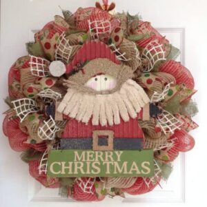 country rustic santa merry christmas deco mesh wreath