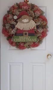 Country Rustic Santa Merry Christmas Deco Mesh Wreath