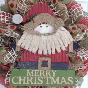 Country Rustic Santa Merry Christmas Deco Mesh Wreath