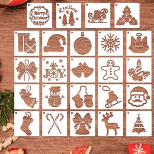 24 pcs christmas stencils for painting on wood, small christmas stencils reusable snowflake santa claus christmas tree drawing painting stencils for diy card craft home decor (3x3 inch)