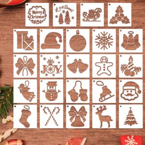 24 Pcs Christmas Stencils for Painting On Wood, Small Christmas Stencils Reusable Snowflake Santa Claus Christmas Tree Drawing Painting Stencils for DIY Card Craft Home Decor (3x3 Inch)