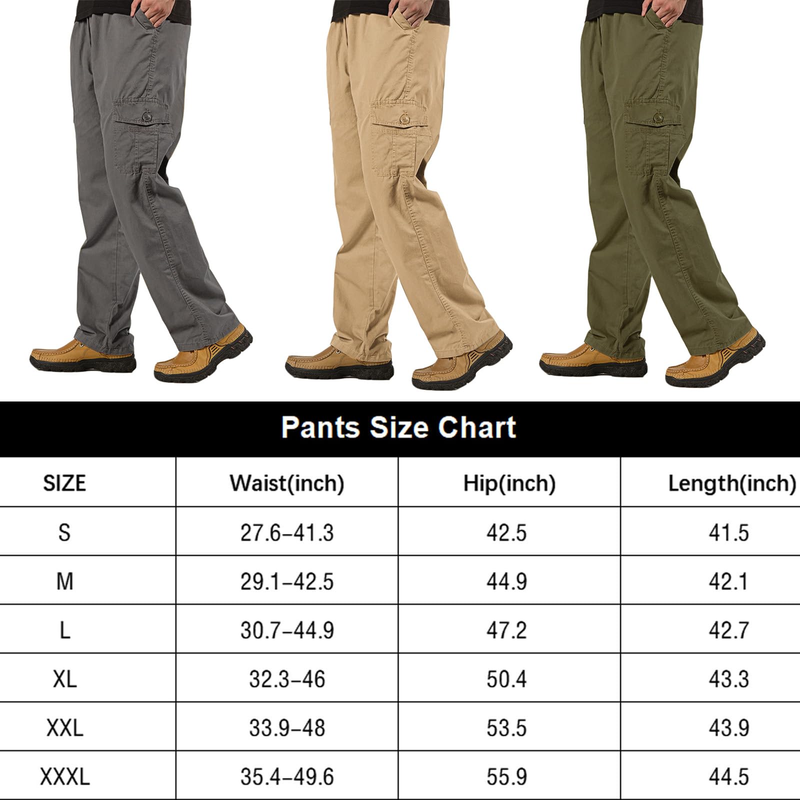 WZIKAI Mens Cargo Pants Elastic Waist Joggers for Men Workout Sweatpants Casual Long Trousers Army Green L