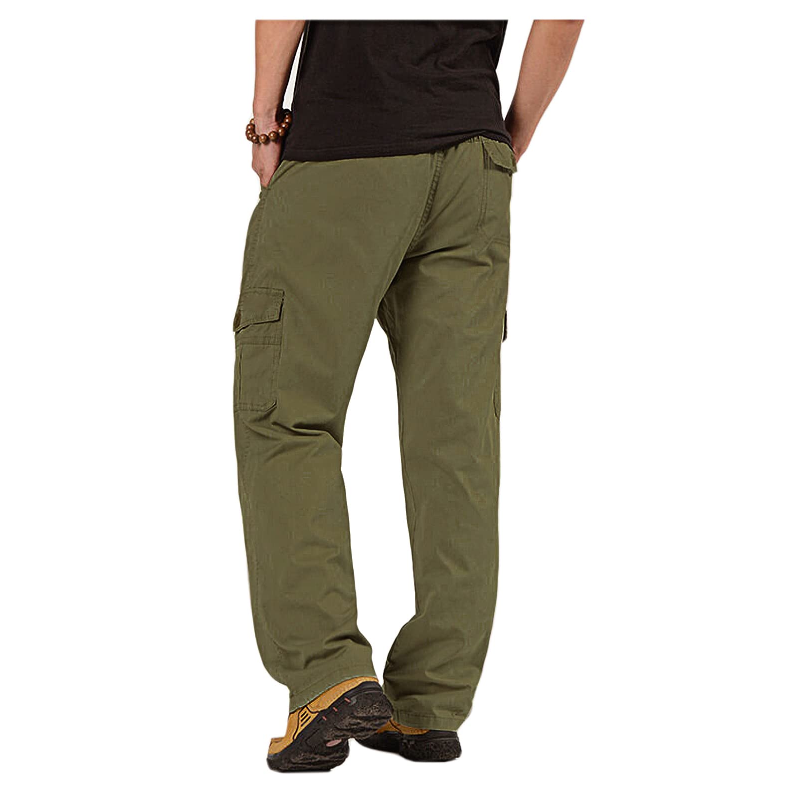 WZIKAI Mens Cargo Pants Elastic Waist Joggers for Men Workout Sweatpants Casual Long Trousers Army Green L