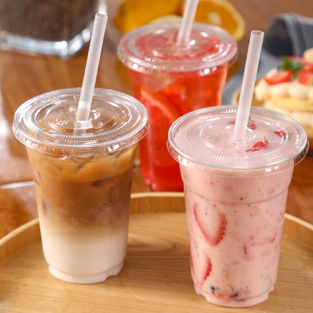 VITEVER [100 Sets - 16oz] Plastic Cups with Lids and Straws, Disposable Cups for Iced Coffee, Smoothie, Milkshake, Cold Drinks - Clear