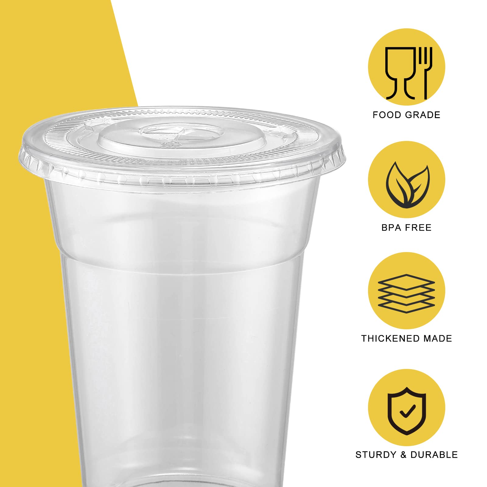 VITEVER [100 Sets - 16oz] Plastic Cups with Lids and Straws, Disposable Cups for Iced Coffee, Smoothie, Milkshake, Cold Drinks - Clear