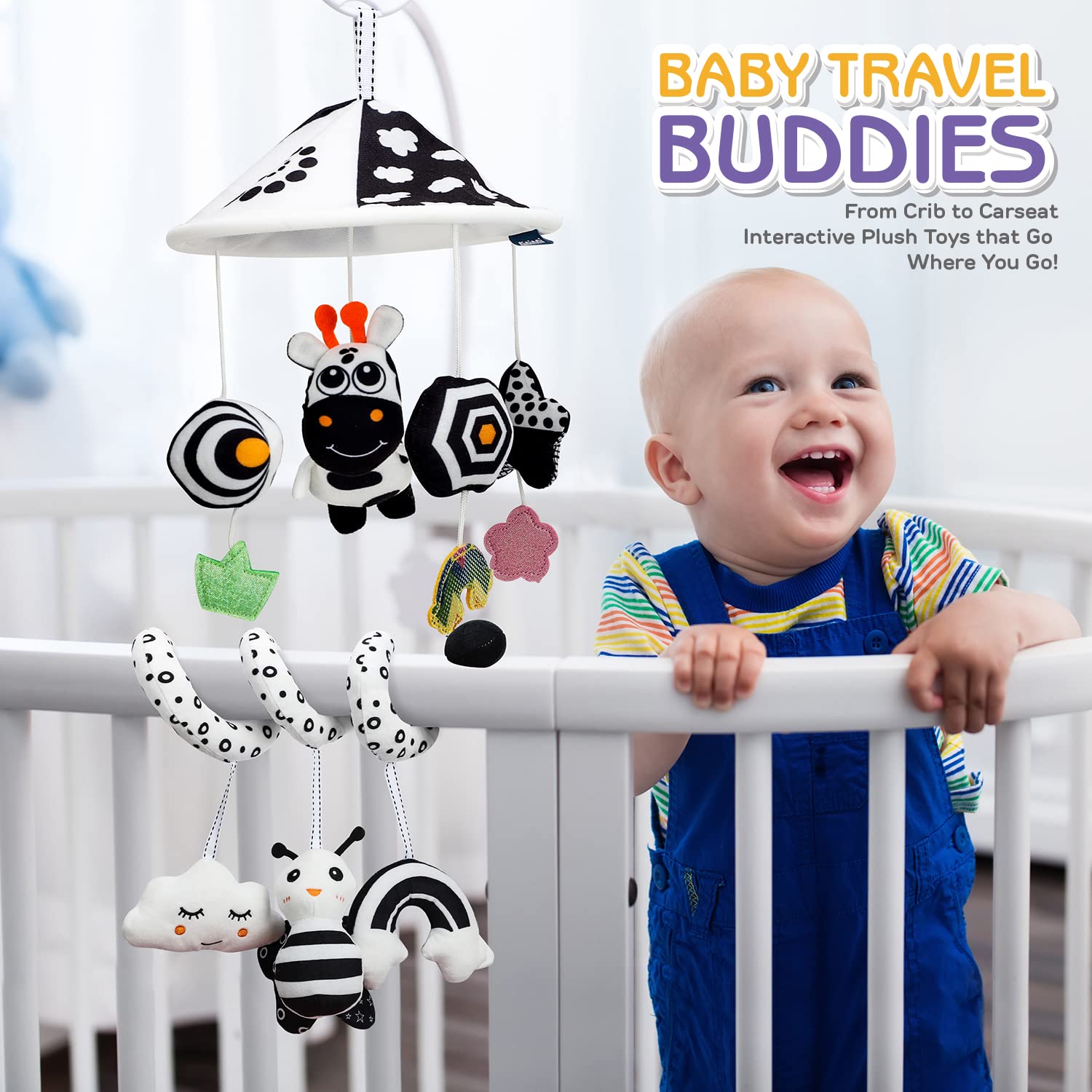 TOY Life 2 Pack Hanging Baby Toys 0-6 Months, Car Seat Spiral Toys for Babies 0-6 Months, Crib Toys Hanging Newborn Toys Black and White Hanging Stroller Activity Toy for Babies, Infant Carseat Toys