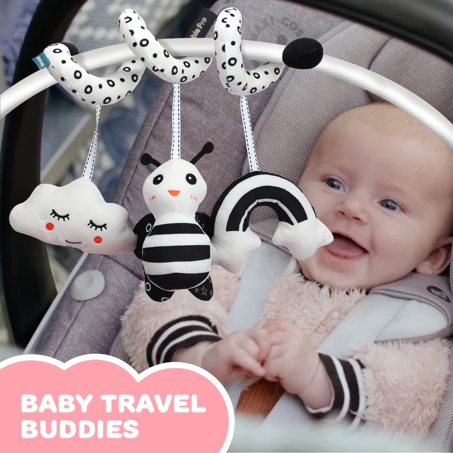 TOY Life 2 Pack Hanging Baby Toys 0-6 Months, Car Seat Spiral Toys for Babies 0-6 Months, Crib Toys Hanging Newborn Toys Black and White Hanging Stroller Activity Toy for Babies, Infant Carseat Toys