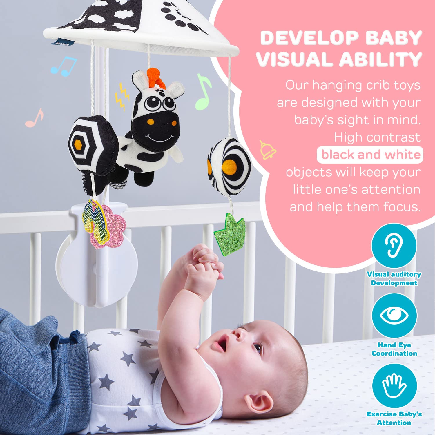 TOY Life 2 Pack Hanging Baby Toys 0-6 Months, Car Seat Spiral Toys for Babies 0-6 Months, Crib Toys Hanging Newborn Toys Black and White Hanging Stroller Activity Toy for Babies, Infant Carseat Toys