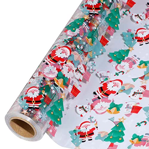 shareluck 100ft x 31.5’’ Christmas Cellophane Wrap Roll - Xmas Cellophane Wrap for Christmas to Wrap Gift Basket, Treat, Wine, Party Decoration. (31.5 Fold into 16”)