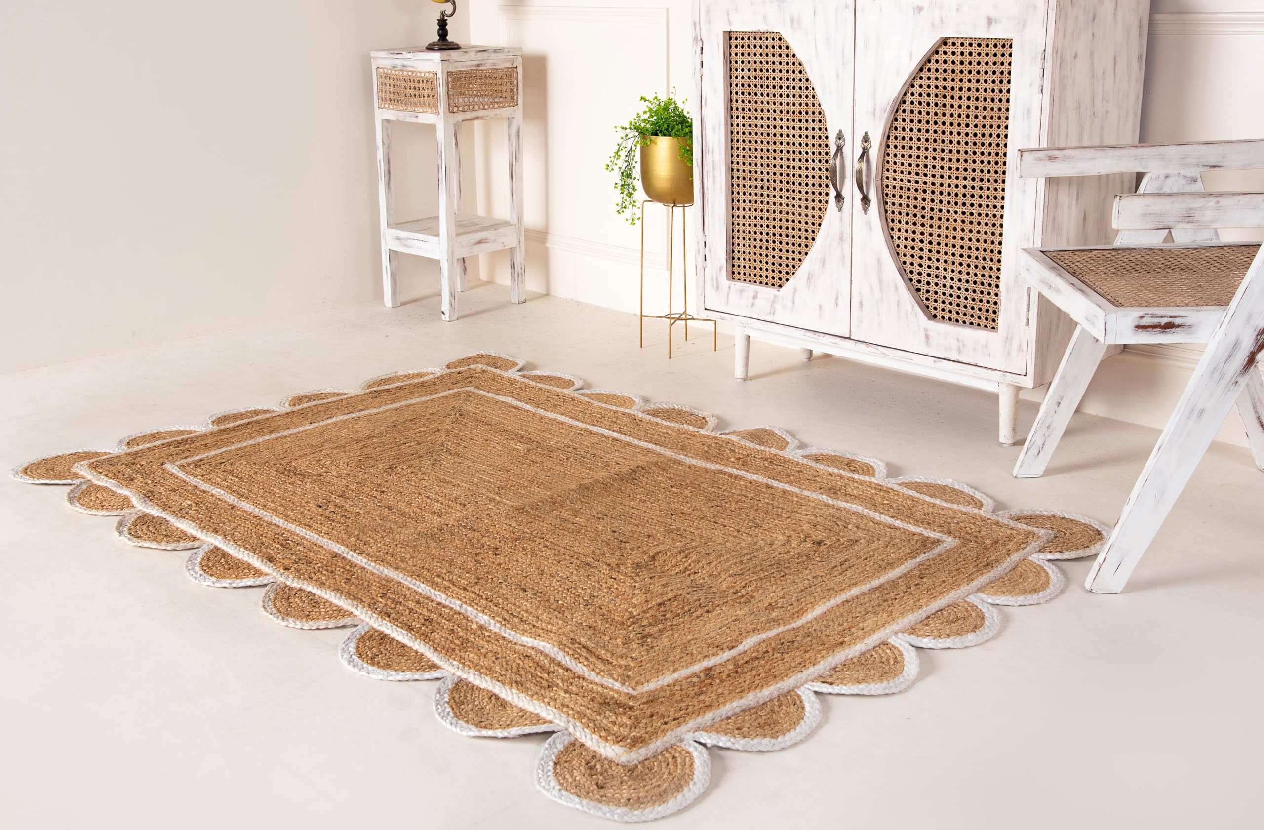 PATEL EXPORTS 4x6, 5x8, 6x9 Natural Jute Scalloped Rug, Bohemian Scallop Rug, Boho Decor Rug, Area Rug, Handwoven Jute Rug, Custom Rug, Decorative Rug (2x3 Scalloped Rug)