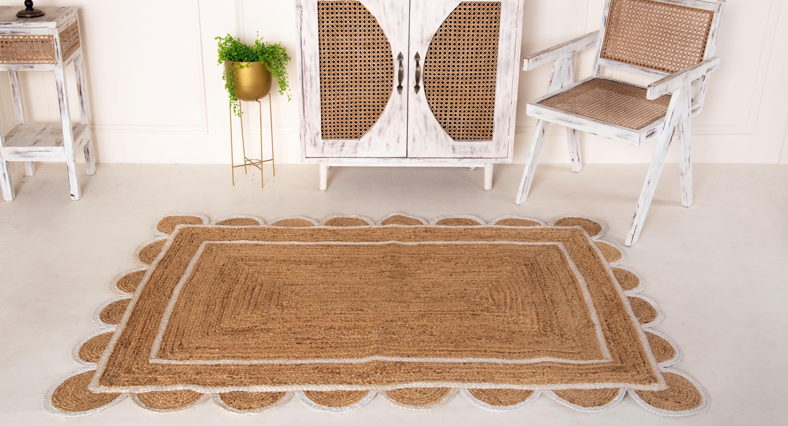 PATEL EXPORTS 4x6, 5x8, 6x9 Natural Jute Scalloped Rug, Bohemian Scallop Rug, Boho Decor Rug, Area Rug, Handwoven Jute Rug, Custom Rug, Decorative Rug (2x3 Scalloped Rug)