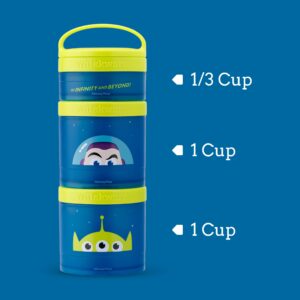 Whiskware Disney Pixar Stackable Snack Containers for Kids and Toddlers, 3 Stackable Snack Cups for School and Travel, Monsters Inc Mike Wazowski and Sulley