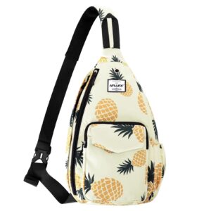 hawee rope sling bag for women men casual cross body daypack backpack purse adjustable strap bottle pocket for travel/sport, pineapple