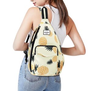 HAWEE Rope Sling Bag for Women Men Casual Cross Body Daypack Backpack Purse Adjustable Strap Bottle Pocket for Travel/Sport, Pineapple