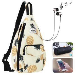 HAWEE Rope Sling Bag for Women Men Casual Cross Body Daypack Backpack Purse Adjustable Strap Bottle Pocket for Travel/Sport, Pineapple