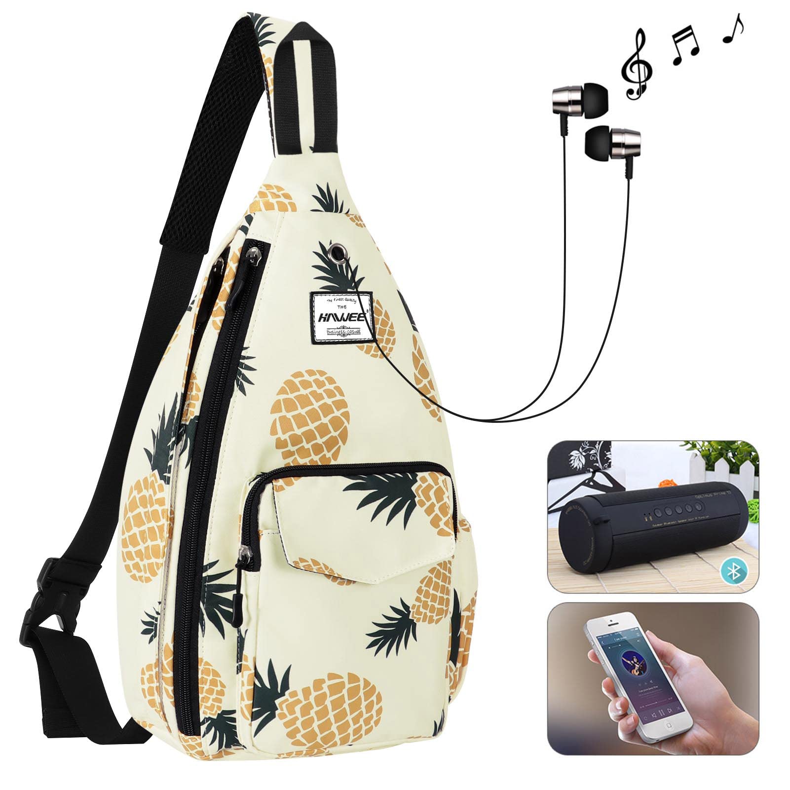 HAWEE Rope Sling Bag for Women Men Casual Cross Body Daypack Backpack Purse Adjustable Strap Bottle Pocket for Travel/Sport, Pineapple