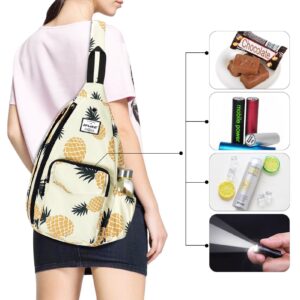 HAWEE Rope Sling Bag for Women Men Casual Cross Body Daypack Backpack Purse Adjustable Strap Bottle Pocket for Travel/Sport, Pineapple