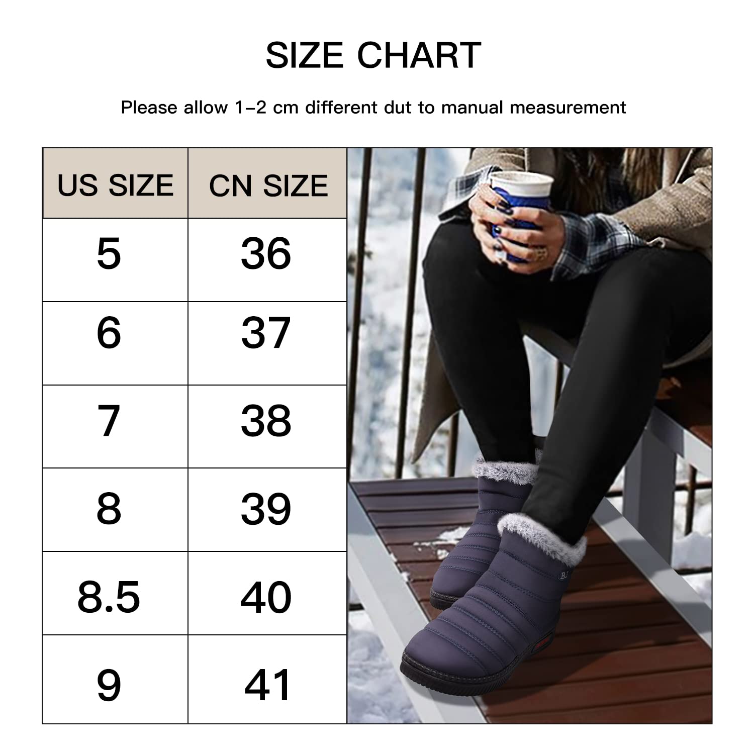 TEMOFON Womens Snow Boots Winter: Black Warm Fur Lined Ankle Booties Outdoor Anti-Slip Waterproof Comfortable Snow Boots for Women Size 7