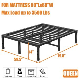 FUIOBYVV Queen Bed Frame, 14 Inch Heavy Duty Metal Platform Bed Frame Queen Size Support Up to 3500 lbs, No Box Spring Needed/No Shaking/Steel Slat Support/Noise Free/Easy Assembly