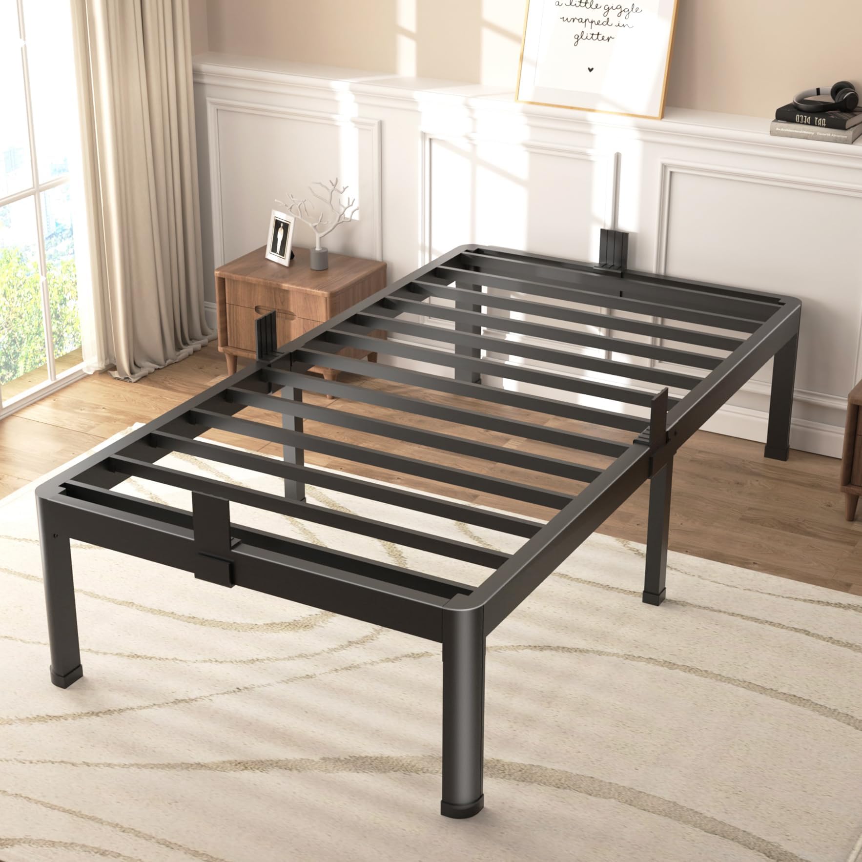 FUIOBYVV Twin Bed Frames with Round Corner Edge Legs, 14 Inch High 3500 lbs Heavy Duty Metal Platform Bed Frame Twin Size, No Box Spring Needed/Non-Slip/Steel Slat Support/Noise Free