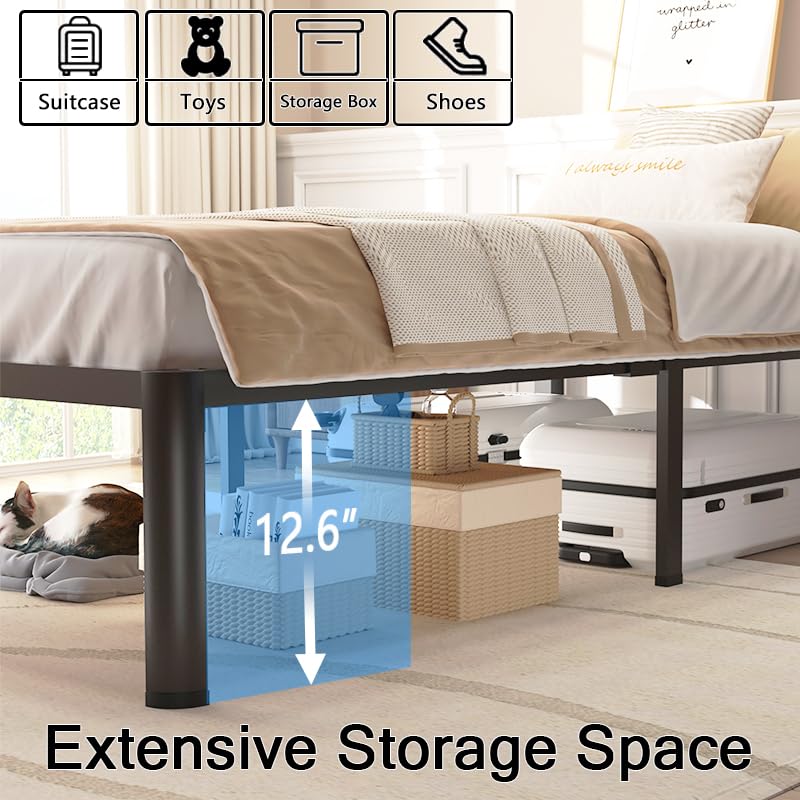 FUIOBYVV Twin Bed Frames with Round Corner Edge Legs, 14 Inch High 3500 lbs Heavy Duty Metal Platform Bed Frame Twin Size, No Box Spring Needed/Non-Slip/Steel Slat Support/Noise Free