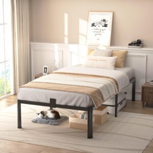 FUIOBYVV Twin Bed Frames with Round Corner Edge Legs, 14 Inch High 3500 lbs Heavy Duty Metal Platform Bed Frame Twin Size, No Box Spring Needed/Non-Slip/Steel Slat Support/Noise Free