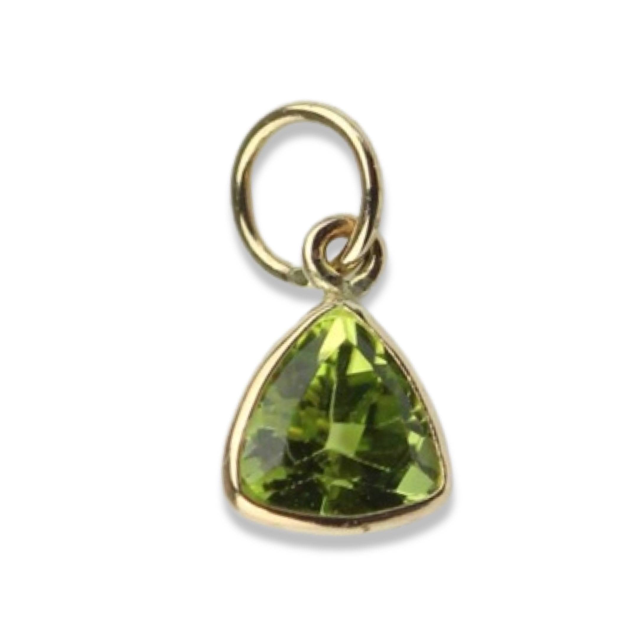 Genuine Peridot Charm (5x5 Triangle-Shape) Handmade In 14k Yellow Gold