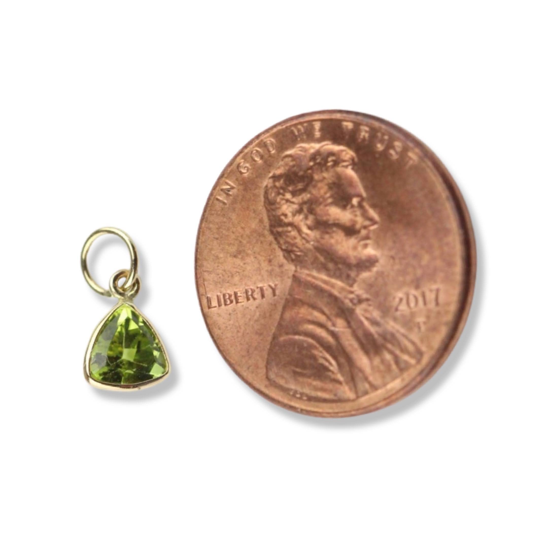 Genuine Peridot Charm (5x5 Triangle-Shape) Handmade In 14k Yellow Gold