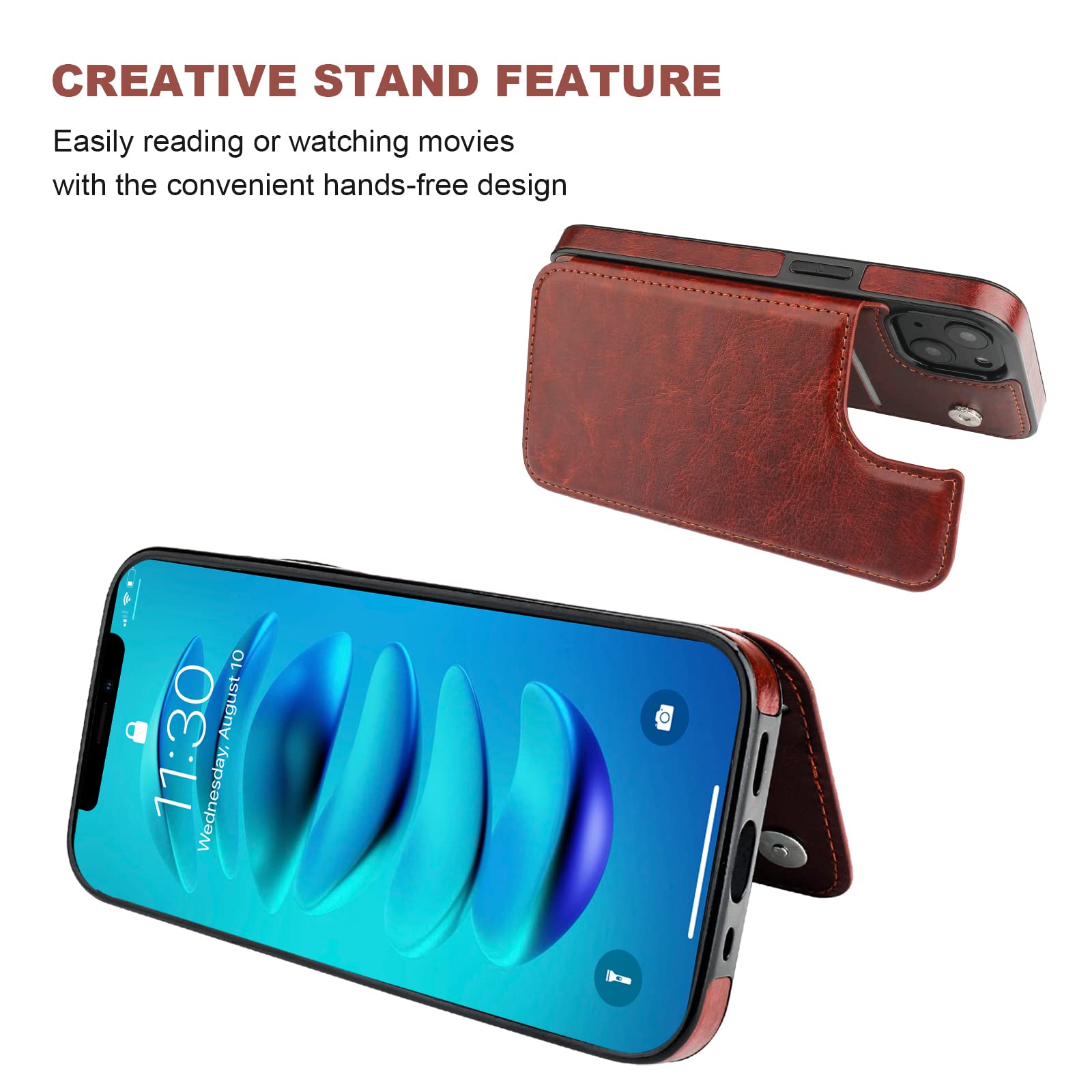 ONETOP Compatible with iPhone 14 Wallet Case with Card Holder, PU Leather Kickstand Card Slots Case, Double Magnetic Clasp and Durable Shockproof Cover 6.1 Inch (Brown)