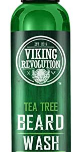 Viking Revolution Tea Tree Oil Beard Wash and Beard Conditioner For Men - Natural Beard Softener Set with Argan Oil, Vitamin E and Ginseng - Tea Tree Beard Shampoo and Conditioner Set (5 Oz)