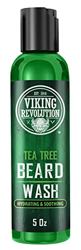 Viking Revolution Tea Tree Oil Beard Wash and Beard Conditioner For Men - Natural Beard Softener Set with Argan Oil, Vitamin E and Ginseng - Tea Tree Beard Shampoo and Conditioner Set (5 Oz)