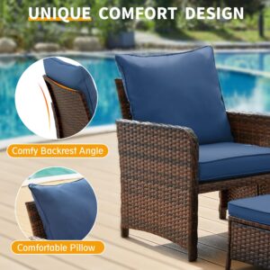 UDPATIO 5 Piece Patio Furniture Set, Outdoor Patio Conversation Rattan Chair with Ottomans w/Storage Coffee Table for Patio, Space Saving Design for Balcony Poolside Front Porch Deck, Navy