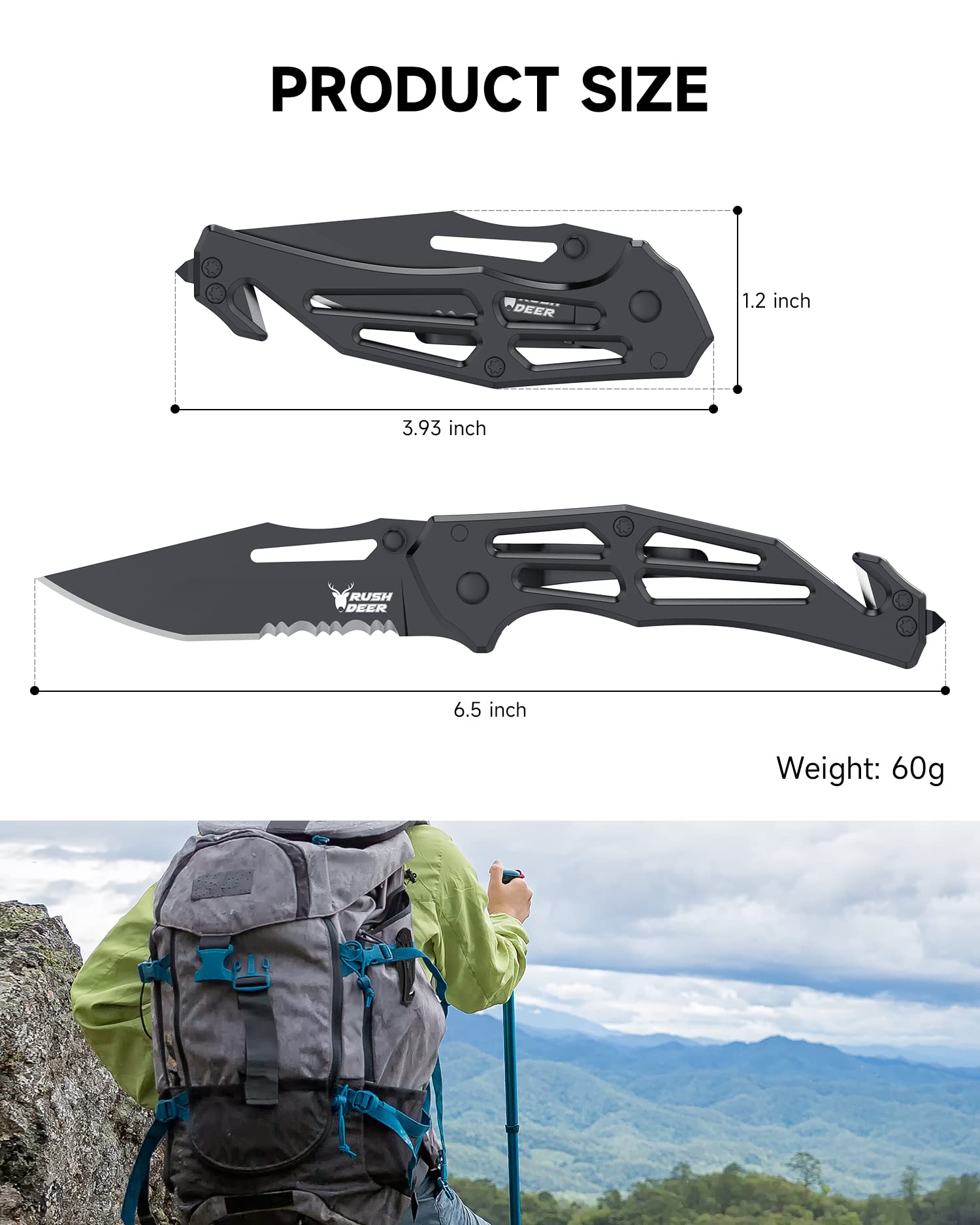 Rush Deer Pocket Knife, Folding Knife with Clip,EDC Knife Utility Knife for Hiking Camping Fishing Work Outdoor (Mini Pocket Knife)