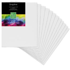 zingarts canvases for painting 8x8inch 12-pack,100% cotton primed painting canvas panels, canvas boards is for professionals,students & kids, for acrylic paint, oil paint, watercolor, gouache