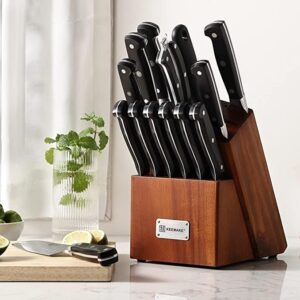 KEEMAKE 15-Piece Kitchen Knife Set with Block, Pro Kitchen Knife Set, Razor-Sharp Professional Chef Knife set Full Tang, German Stainless Steel 1.4116 Knife Block Set with Kitchen Shears