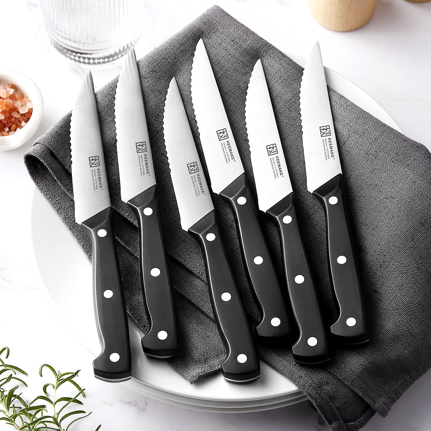 KEEMAKE 15-Piece Kitchen Knife Set with Block, Pro Kitchen Knife Set, Razor-Sharp Professional Chef Knife set Full Tang, German Stainless Steel 1.4116 Knife Block Set with Kitchen Shears