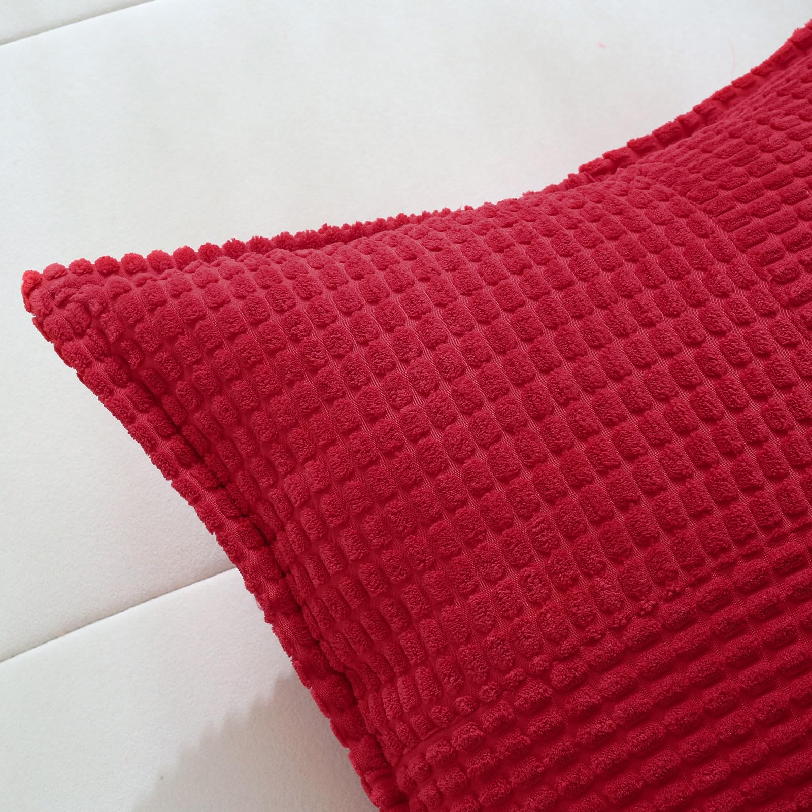 Ikuoic Red Decorative Throw Pillow Covers 20x20 Inch Set of 2,Square Cushion Case,Soft Cozy Corduroy Striped Fabric,Modern Home Decor for Couch,Bed