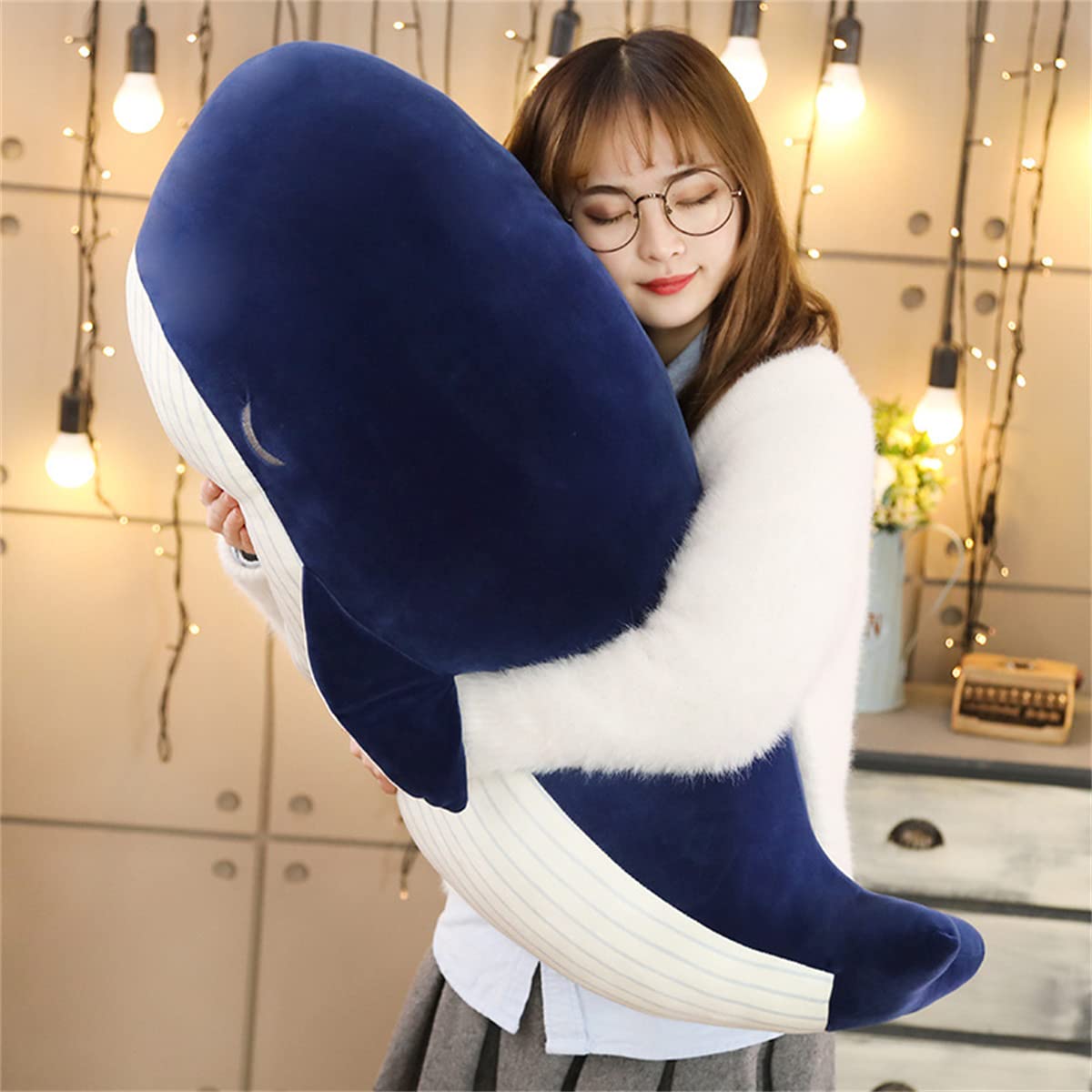 LVPU Down Cotton Soft Simulation Big Blue Whale Dolphin Doll Plush Toy