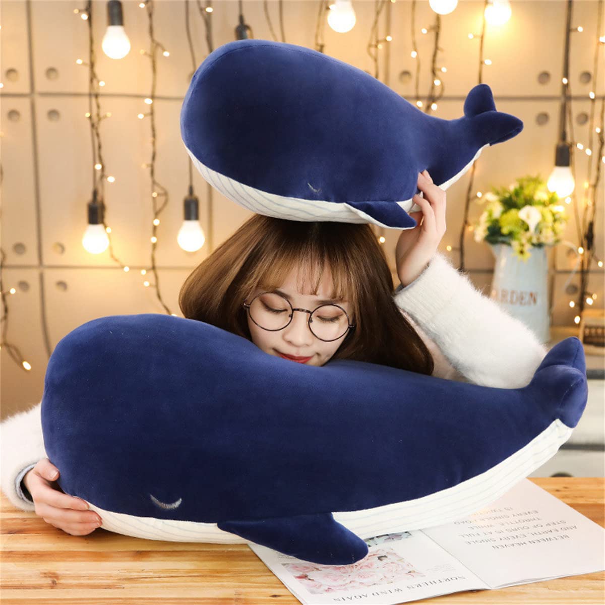 LVPU Down Cotton Soft Simulation Big Blue Whale Dolphin Doll Plush Toy