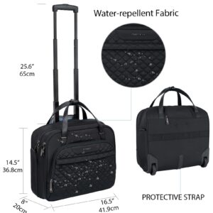 EMPSIGN Rolling Laptop Bag Women with Wheels, Rolling Briefcase for Women Fits Up to 15.6 Inch Laptop Briefcase on Wheels, Water-Repellent Overnight Rolling Computer Bag with RFID Pockets, Black