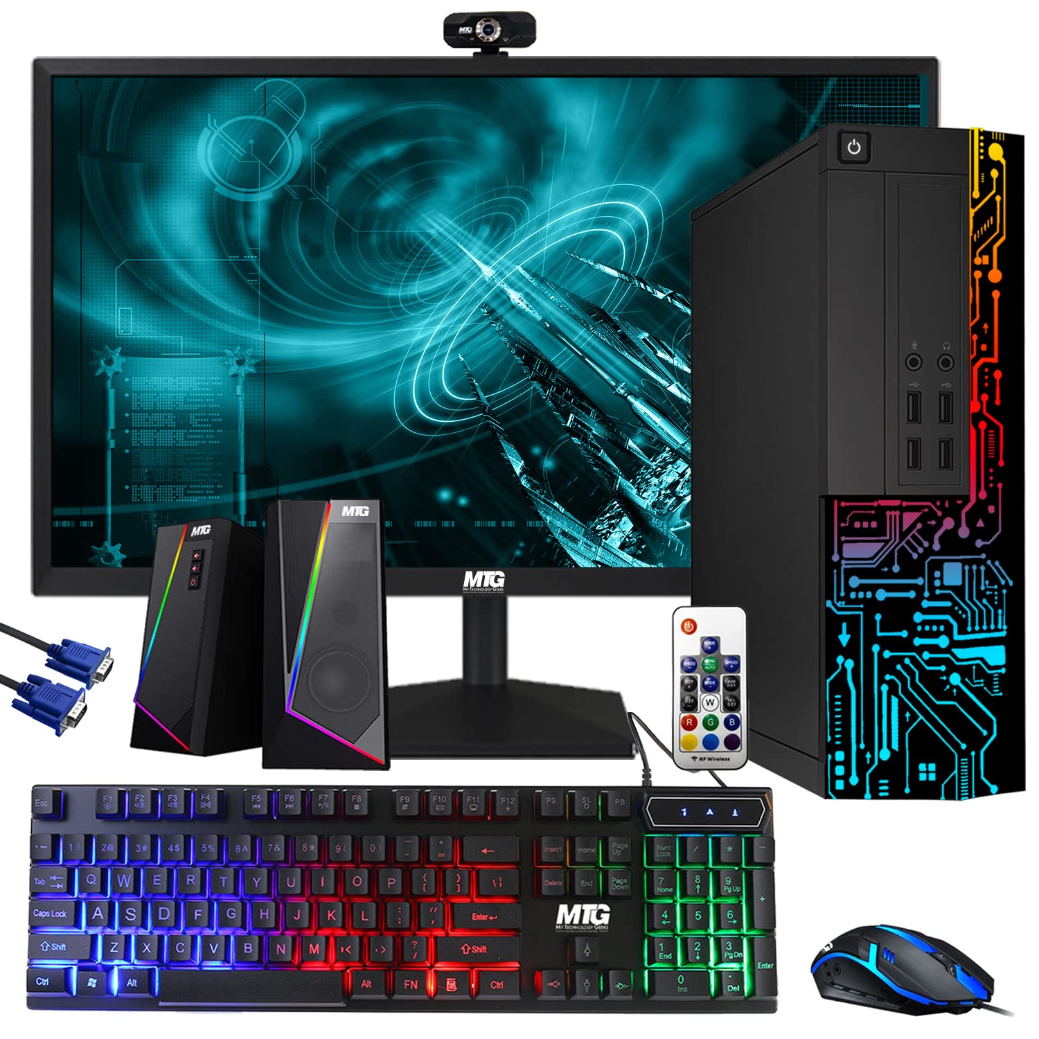 Computer Desktop PC, Intel Core i5, TechMagnet Siwa 8, 8GB RAM, 128GB SSD Boot + 500 GB HDD, 27 Inch Monitor, MTG RGB Keyboard Mouse, RGB Speaker with Webcam, WiFi, Win 11 Home (Renewed)