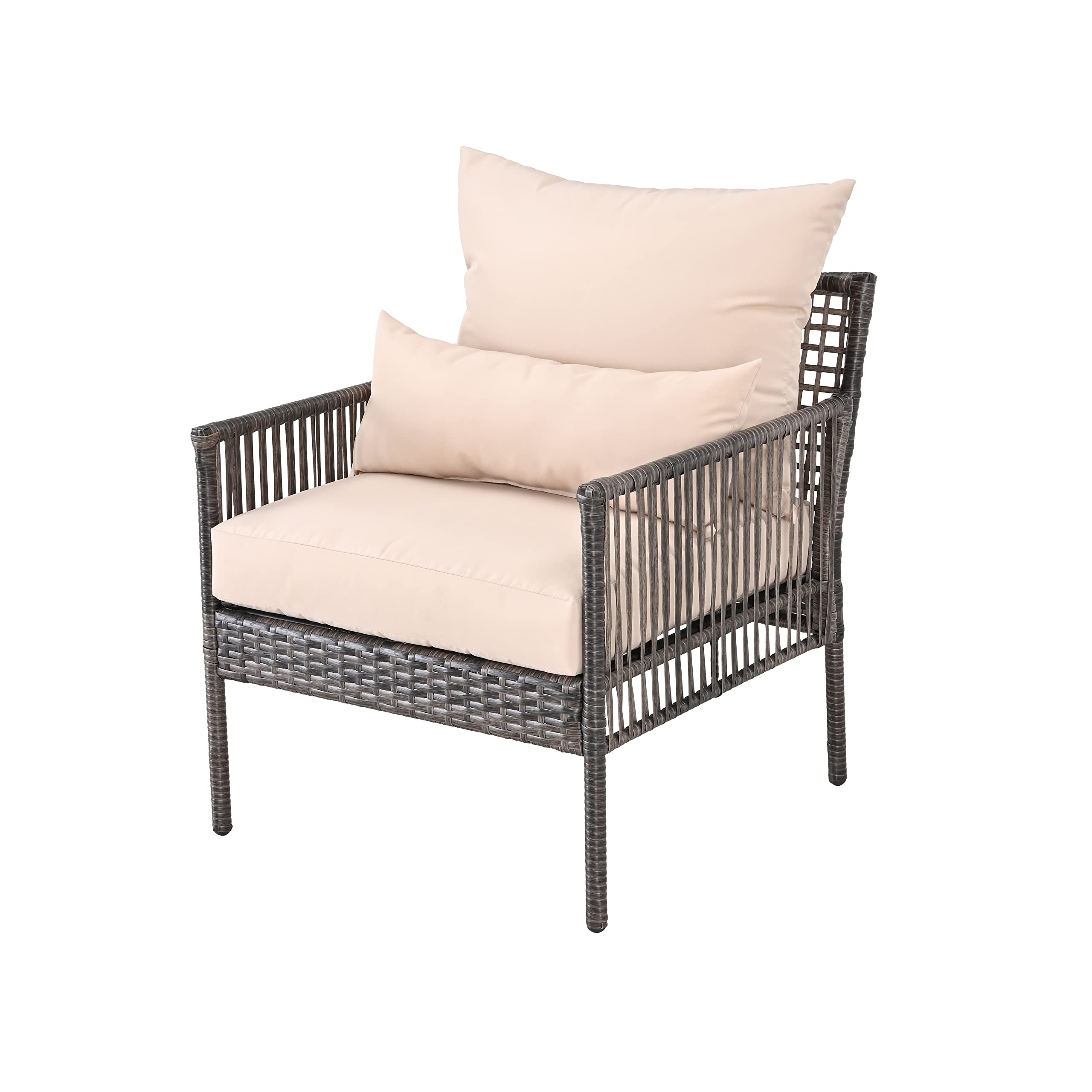 LOKATSE HOME Patio Wicker Chair Outdoor Rattan Furniture for Club Bar Dining Room Balcony Porch Garden, Beige