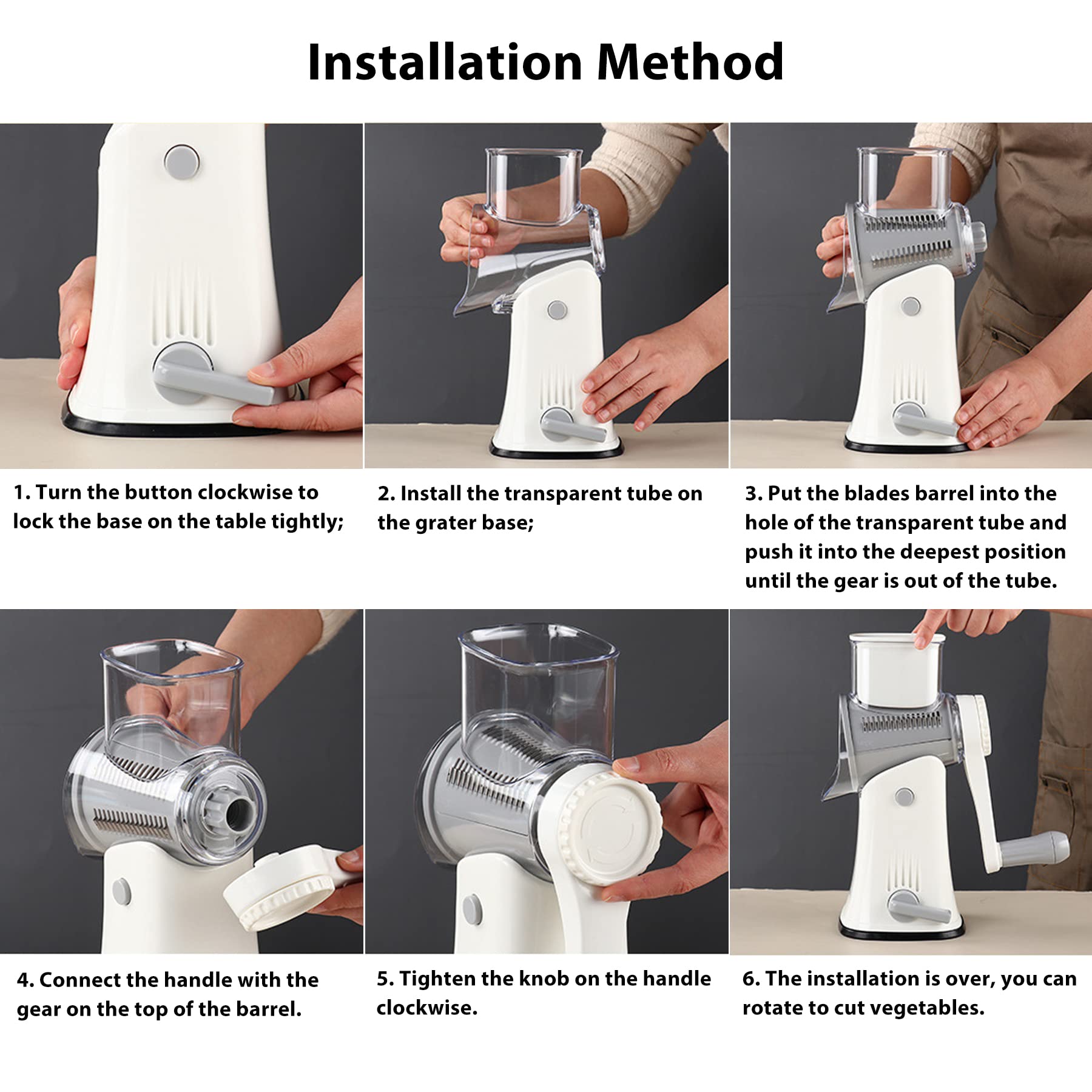 Rotary Cheese Grater and Shredder, Efficient Vegetable Cutter with Handle, 5 in 1 multifunctional Manual Mandoline Slicer for Home Use, Nuts Grinder, Durable Potato Slicer with Rubber Suction Base